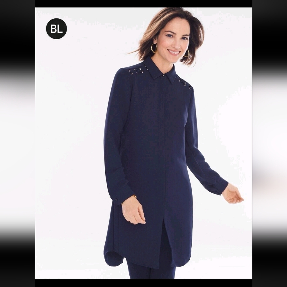 Chicos Navy Long Sleeve Long Tunic Top NWT - Picture 9 of 9